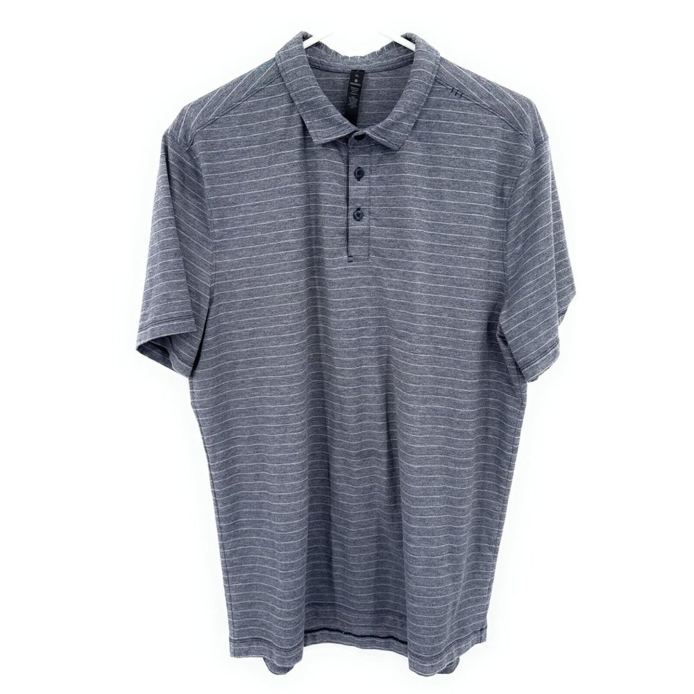 Lululemon Men's XL Short Sleeve Gray Striped Jersey Stretch Polo Shirt